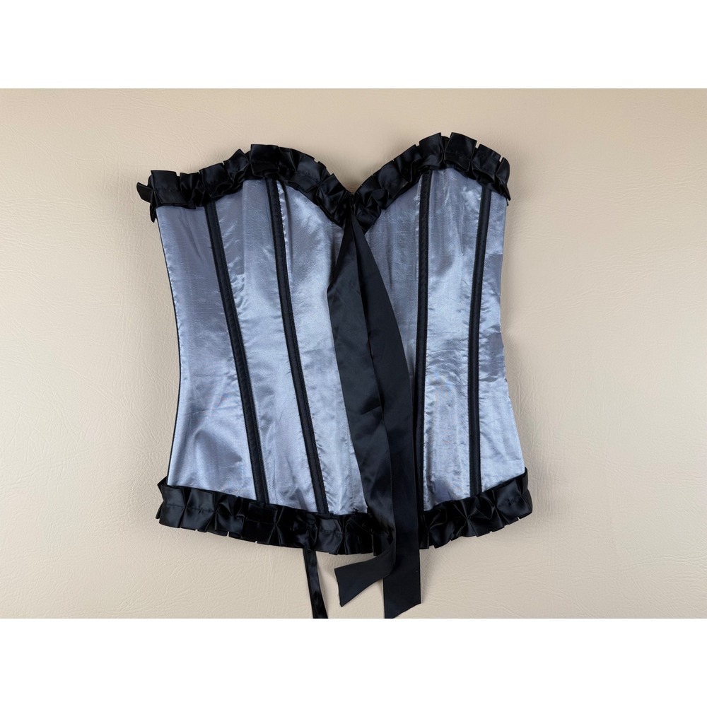 Gothic Corset Top Satin Ruffle Lace Up‎ Back Medium Adore Me